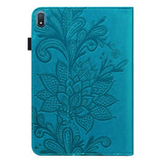 For Nokia T20 10.4 2021 Lace Flower Embossing Pattern Leather Tablet Case(Blue)