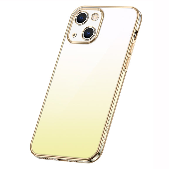 For iPhone 14 SULADA Iridescence Series Plating Transparent Gradient Phone Case(Gold)