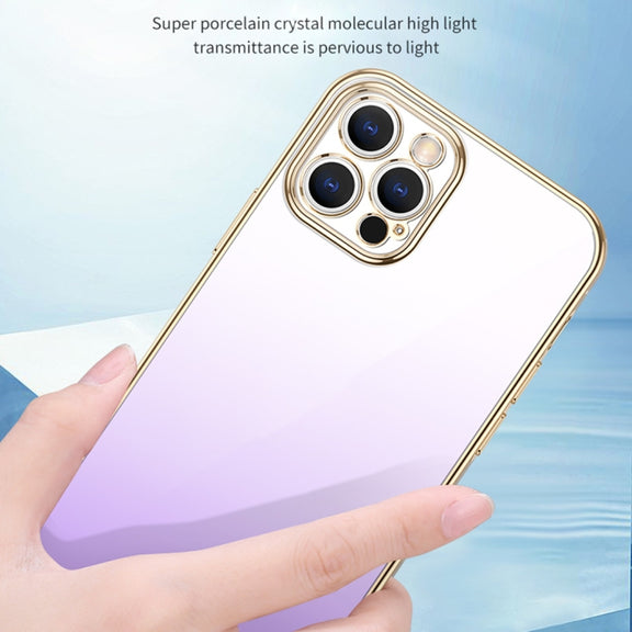 For iPhone 14 Pro Max SULADA Iridescence Series Plating Transparent Gradient Phone Case(Pink)