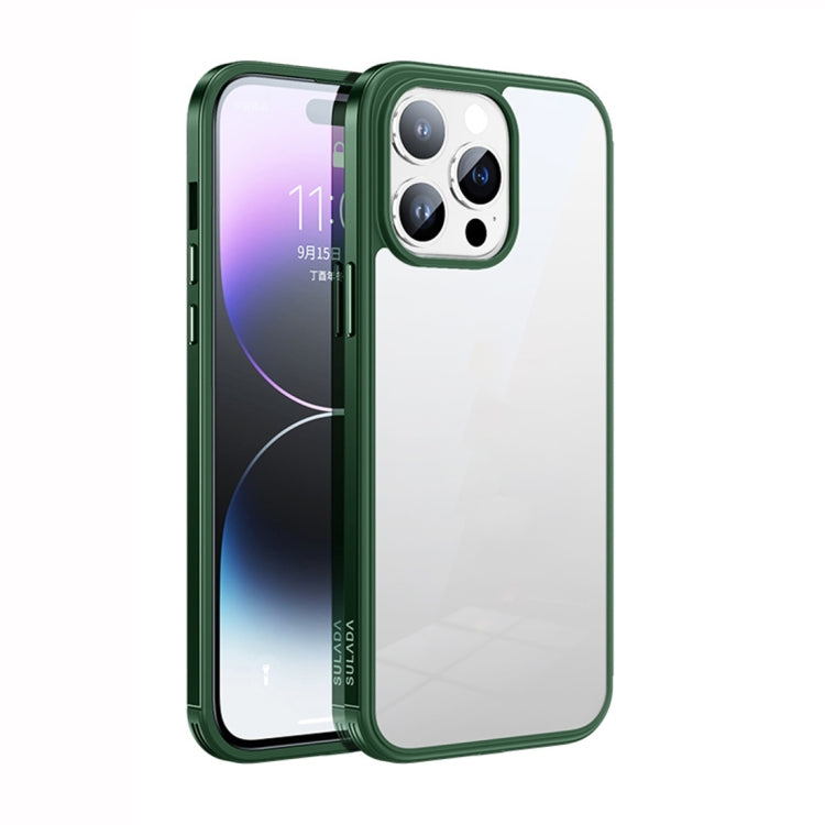 For iPhone 14 Pro SULADA Metal Frame + Nano Glass + TPU Phone Case(Green) - free shipping - PMC TechLife - Order now!