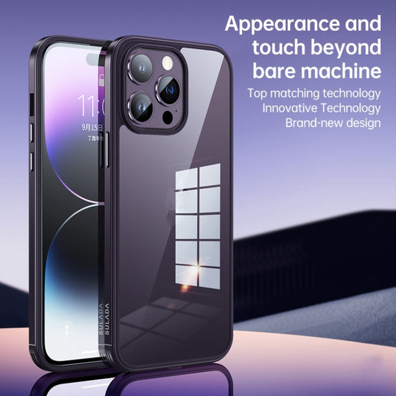 For iPhone 14 Pro Max SULADA Metal Frame + Nano Glass + TPU Phone Case(Green)