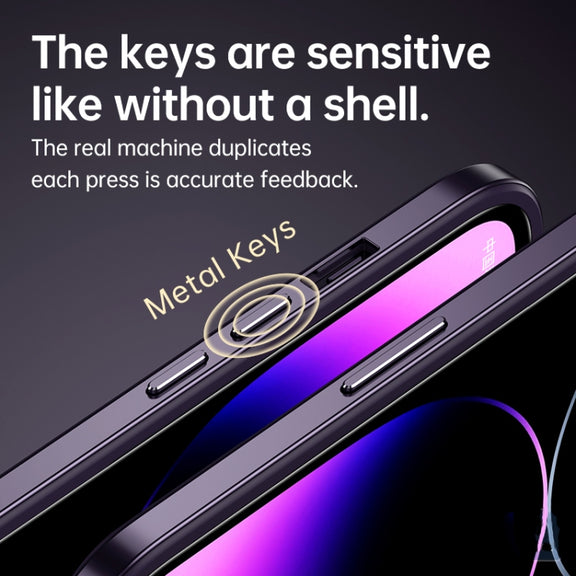 For iPhone 14 Pro Max SULADA Metal Frame + Nano Glass + TPU Phone Case(Dark Blue)