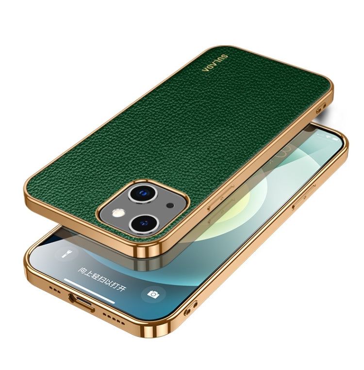 For iPhone 14 Plus SULADA Shockproof TPU + Handmade Leather Phone Case(Green) - iPhone 14 Plus Cases by SULADA | Online Shopping South Africa | PMC TechLife