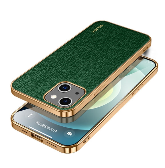 For iPhone 14 Plus SULADA Shockproof TPU + Handmade Leather Phone Case(Green)