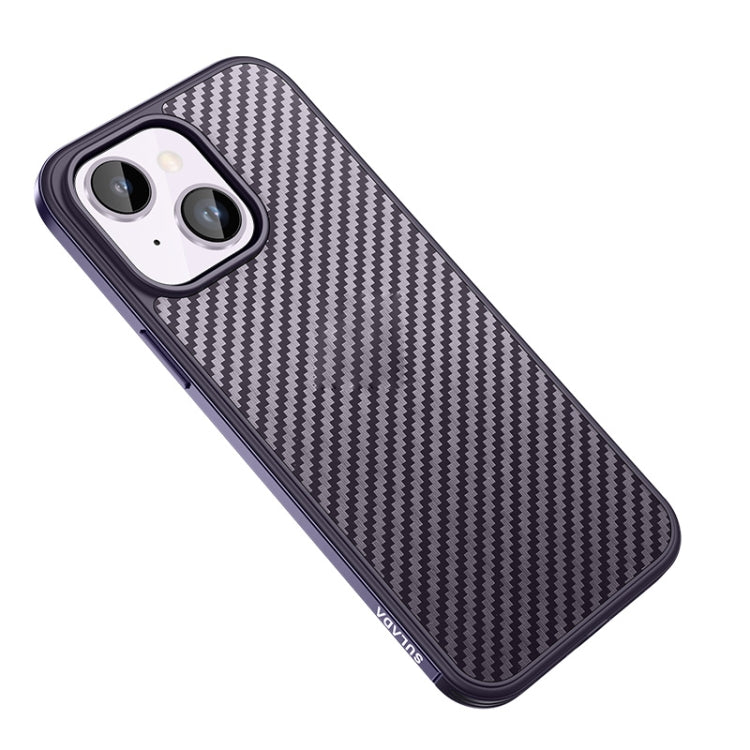 For iPhone 14 SULADA Carbon Fiber Textured Shockproof Metal + TPU Frame Case(Dark Purple) - iPhone 14 Cases by SULADA | Online Shopping South Africa | PMC TechLife | Buy Now Pay Later Mobicred