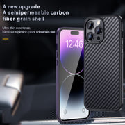 For iPhone 14 SULADA Carbon Fiber Textured Shockproof Metal + TPU Frame Case(Black)