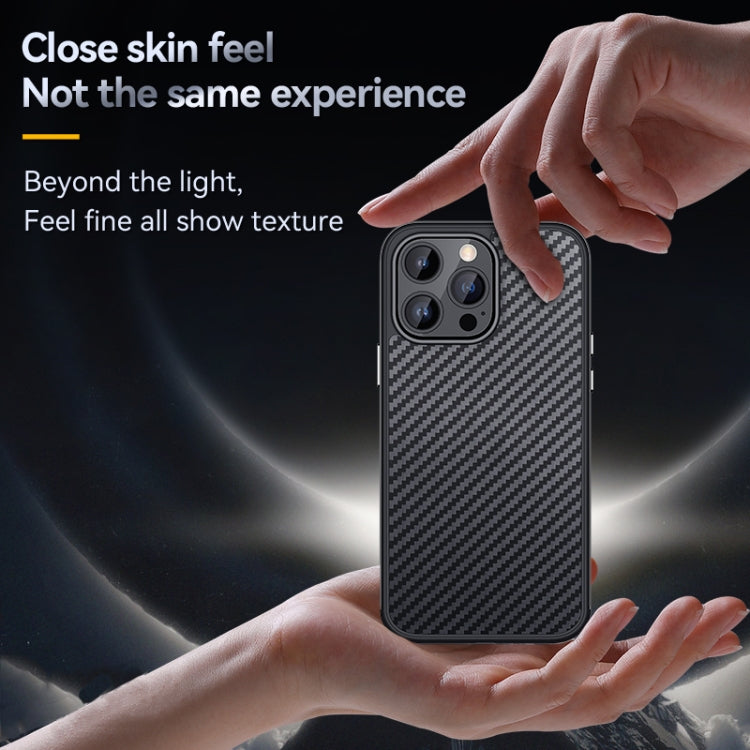 For iPhone 14 SULADA Carbon Fiber Textured Shockproof Metal + TPU Frame Case(Black)