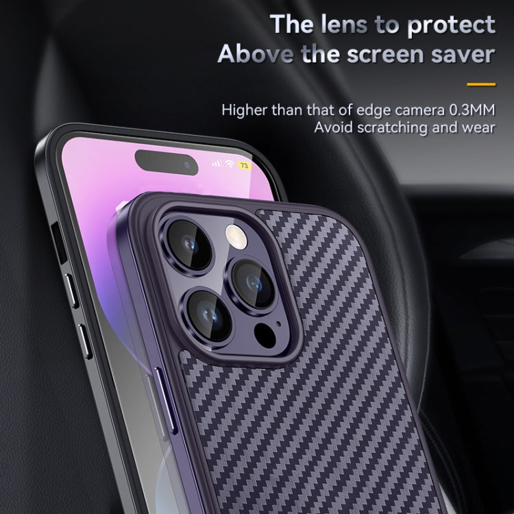 For iPhone 14 SULADA Carbon Fiber Textured Shockproof Metal + TPU Frame Case(Silver)