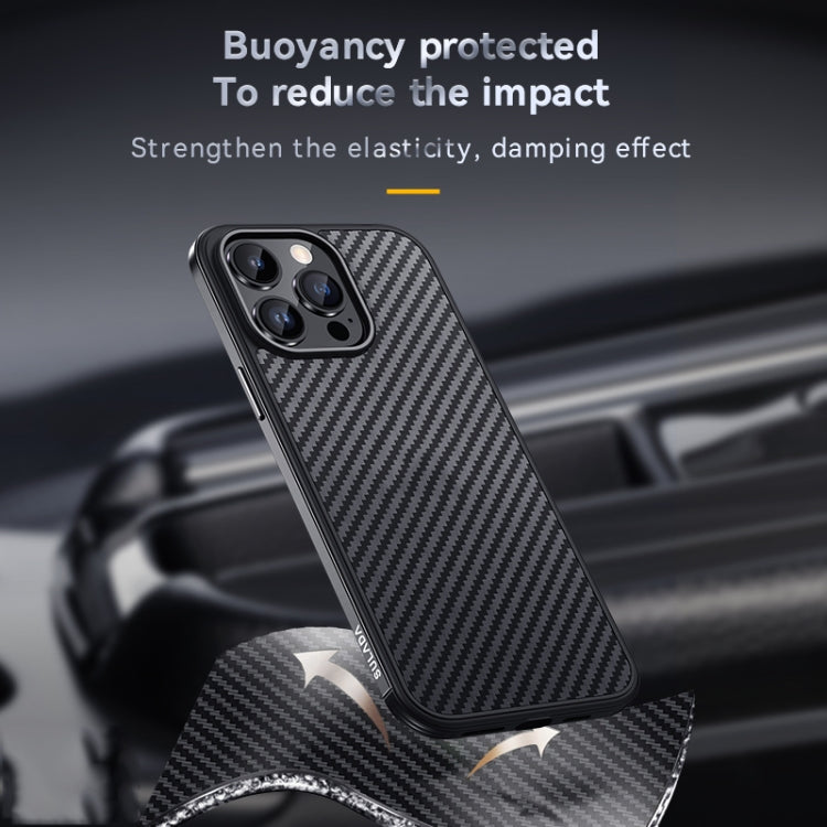 For iPhone 14 Pro SULADA Carbon Fiber Textured Shockproof Metal + TPU Frame Case(Silver)