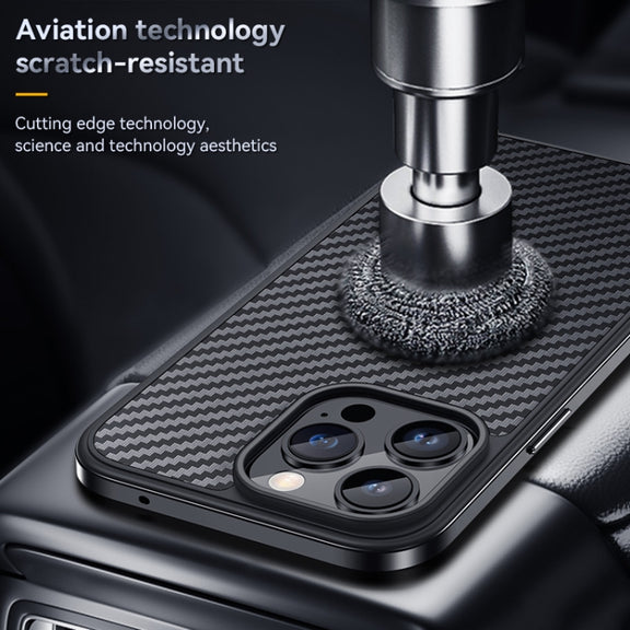For iPhone 14 Pro SULADA Carbon Fiber Textured Shockproof Metal + TPU Frame Case(Silver)