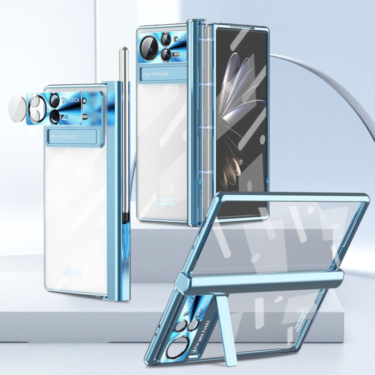 For Xiaomi Mix Fold 2 Magnetic Hinges Plating Phone Case with Holder(Blue) - Xiaomi Cases by PMC TechLife | Online Shopping South Africa | PMC TechLife