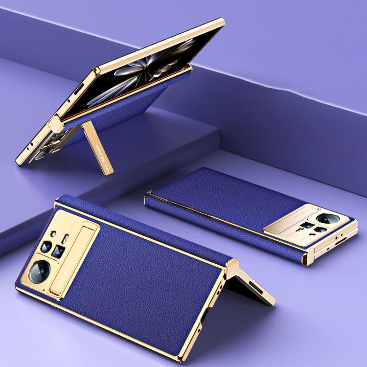 For Xiaomi Mix Fold 2 Electroplated Frame Plain Leather Phone Case(Sapphire Blue) - Xiaomi Cases by PMC TechLife | Online Shopping South Africa | PMC TechLife