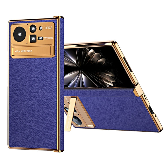 For Xiaomi Mix Fold 2 Electroplated Frame Plain Leather Phone Case(Sapphire Blue)