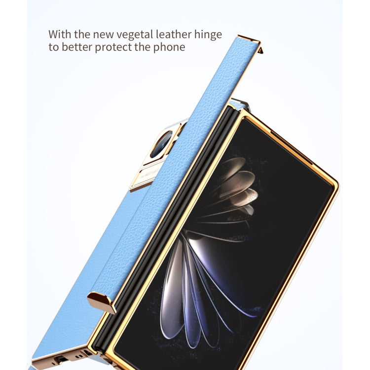 For Xiaomi Mix Fold 2 Electroplated Frame Plain Leather Phone Case(Blue) - Xiaomi Cases by PMC TechLife | Online Shopping South Africa | PMC TechLife