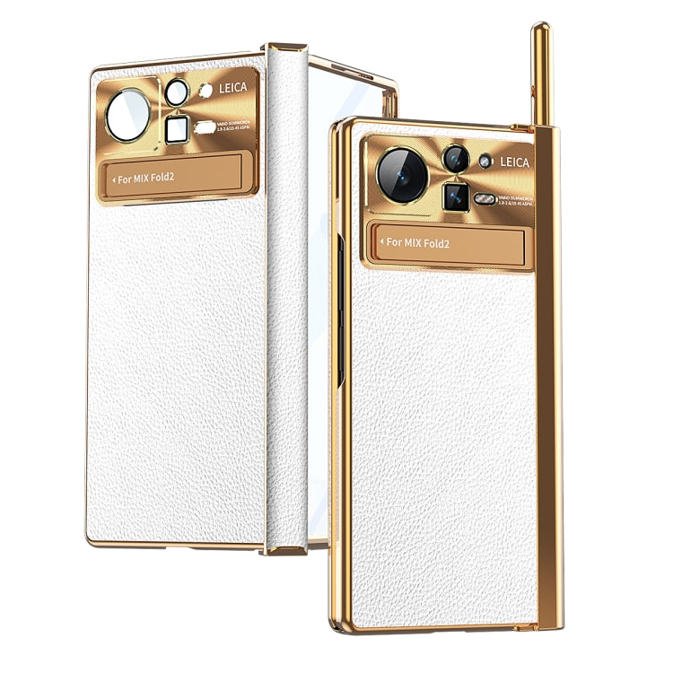 For Xiaomi Mix Fold 2 Plain Leather Double Hinged Folding Phone Case with Stylus(Gold+Silver) - Xiaomi Cases by PMC TechLife | Online Shopping South Africa | PMC TechLife