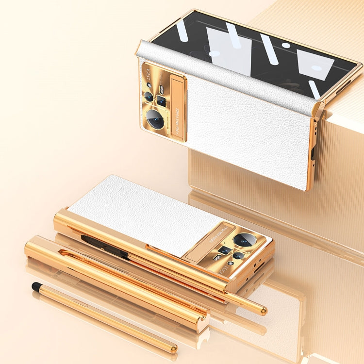 For Xiaomi Mix Fold 2 Plain Leather Double Hinged Folding Phone Case with Stylus(Gold+Silver) - Xiaomi Cases by PMC TechLife | Online Shopping South Africa | PMC TechLife