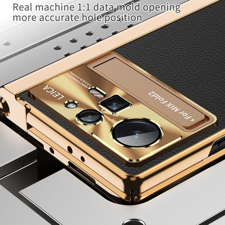 For Xiaomi Mix Fold 2 Plain Leather Double Hinged Folding Phone Case with Stylus(Gold+Gold) - Xiaomi Cases by PMC TechLife | Online Shopping South Africa | PMC TechLife