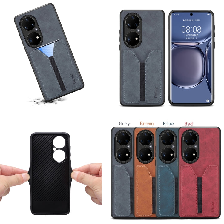 For Huawei P50 Pro Denior DV Elastic Card PU Back Cover Phone Case(Brown) - Huawei Cases by Denior | Online Shopping South Africa | PMC TechLife | Buy Now Pay Later Mobicred
