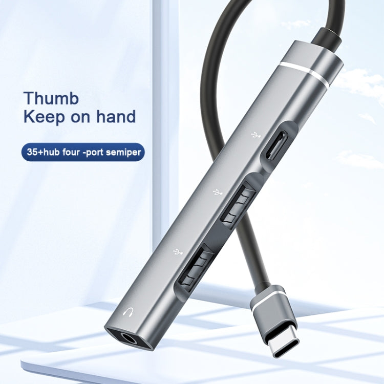 USB-C / Type-C to 3.5mm + 2USB + Type-C HUB Docking Station(Grey) - USB HUB by PMC TechLife | Online Shopping South Africa | PMC TechLife | Buy Now Pay Later Mobicred