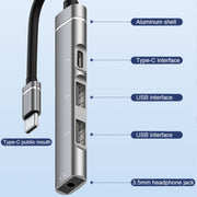 USB-C / Type-C to 3.5mm + 2USB + Type-C HUB Docking Station(Grey)