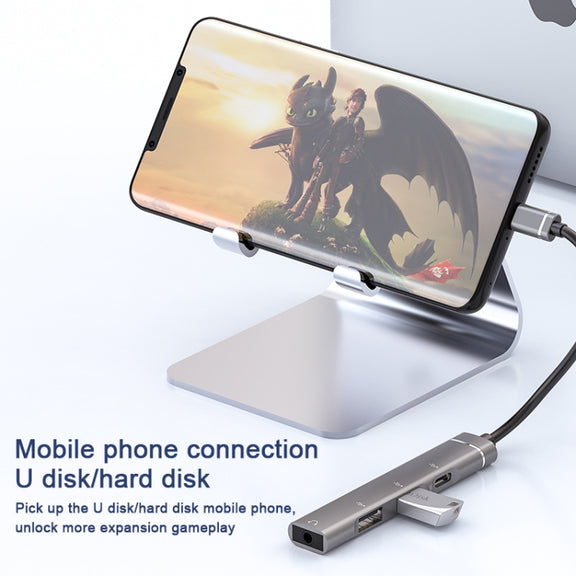 USB-C / Type-C to 3.5mm + 2USB + Type-C HUB Docking Station(Grey)