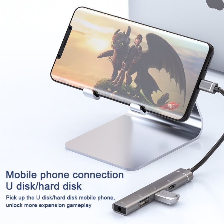 USB-C / Type-C to 3.5mm + 2USB + Type-C HUB Docking Station(Grey)