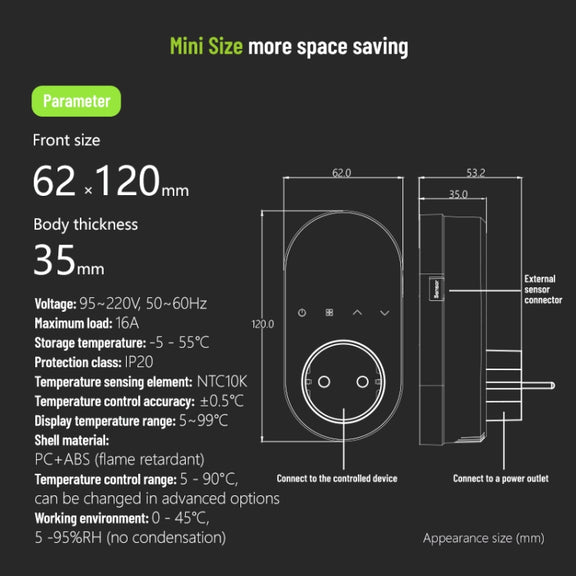 BHT12-E Plug-in LED Thermostat Without WiFi, EU Plug(Black)