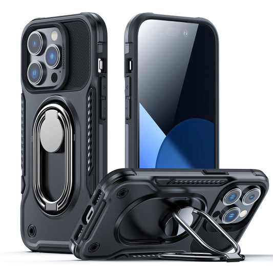 For iPhone 14 Pro JOYROOM PC + TPU Dual-layer Shockproof Phone Case with Rotating Holder(Black) - iPhone 14 Pro Cases by JOYROOM | Online Shopping South Africa | PMC Jewellery | Buy Now Pay Later Mobicred