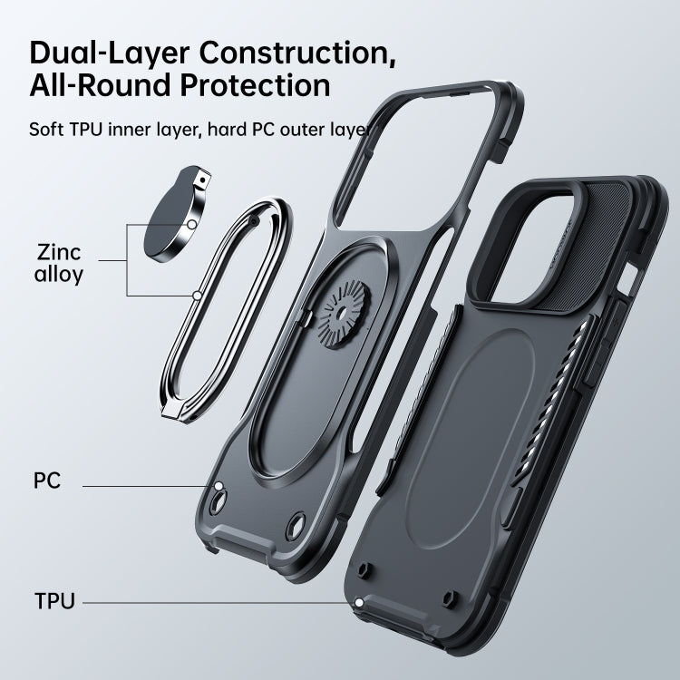 For iPhone 14 Pro JOYROOM PC + TPU Dual-layer Shockproof Phone Case with Rotating Holder(Black) - iPhone 14 Pro Cases by JOYROOM | Online Shopping South Africa | PMC Jewellery | Buy Now Pay Later Mobicred