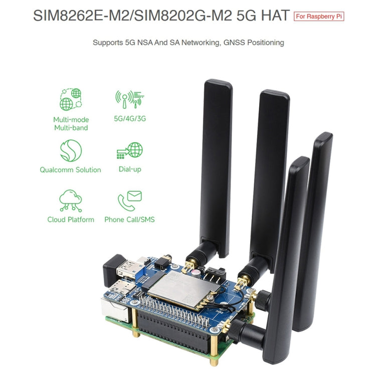 Waveshare SIM8262E-M2/SIM8202G-M2 5G HAT Multi-band For Raspberry Pi