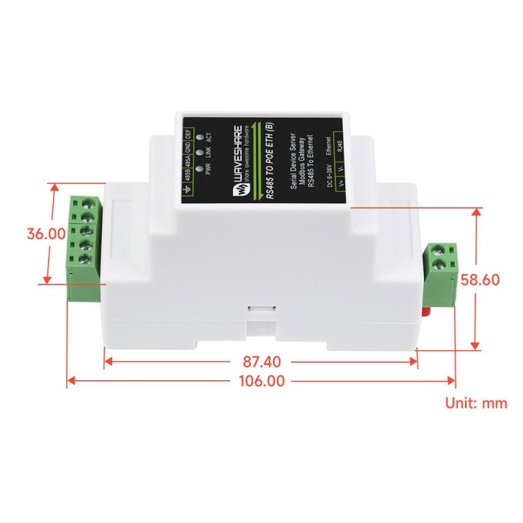 Waveshare Din Rail RS485 to RJ45 Serial Server with POE Function - free shipping - PMC Jewellery - Order now!