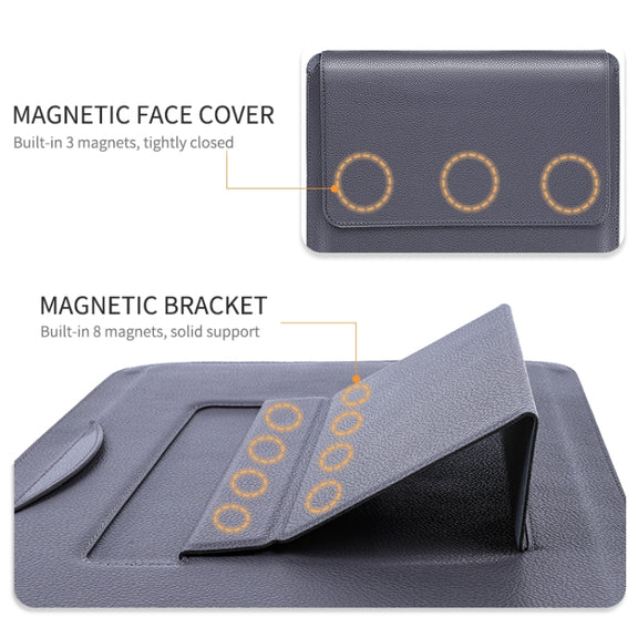 For MacBook 15 / 16 inch PU Leather 4 in 1 Laptop Bag with Functional Bracket(Space Gray)