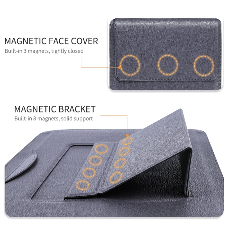 For MacBook 15 / 16 inch PU Leather 4 in 1 Laptop Bag with Functional Bracket(Space Gray)