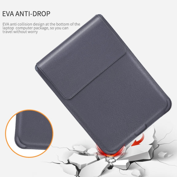 For MacBook 15 / 16 inch PU Leather 4 in 1 Laptop Bag with Functional Bracket(Dark Blue)