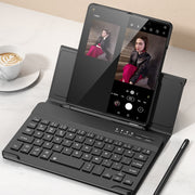 For Samsung Galaxy Z Fold4 GKK Magnetic Folding Bluetooth Keyboard Leather Case with Pen + Phone Case (Dark Green)
