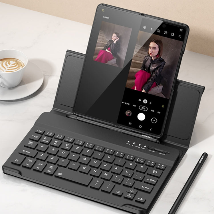 For Samsung Galaxy Z Fold4 GKK Magnetic Folding Bluetooth Keyboard Leather Case with Pen + Phone Case(Black)