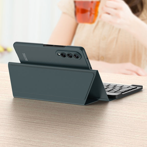 For Samsung Galaxy Z Fold4 GKK Magnetic Folding Bluetooth Keyboard Leather Case with Pen + Phone Case(Black)