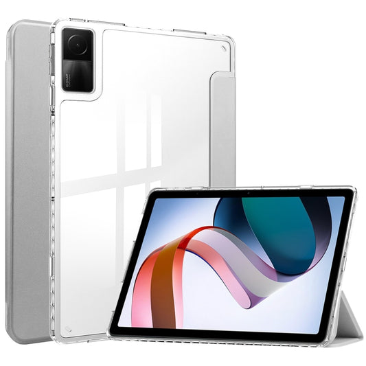 For Xiaomi Redmi Pad 10.6 3-Fold Clear Back Cover Leather Smart Tablet Case(Grey) - free shipping - PMC Jewellery - Order now!