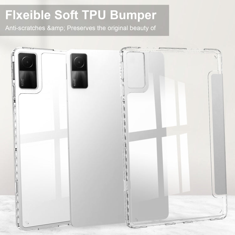 For Xiaomi Redmi Pad 10.6 3-Fold Clear Back Cover Leather Smart Tablet Case(Grey)