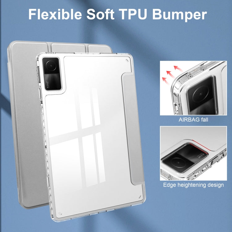 For Xiaomi Redmi Pad 10.6 3-Fold Clear Back Cover Leather Smart Tablet Case(Grey)