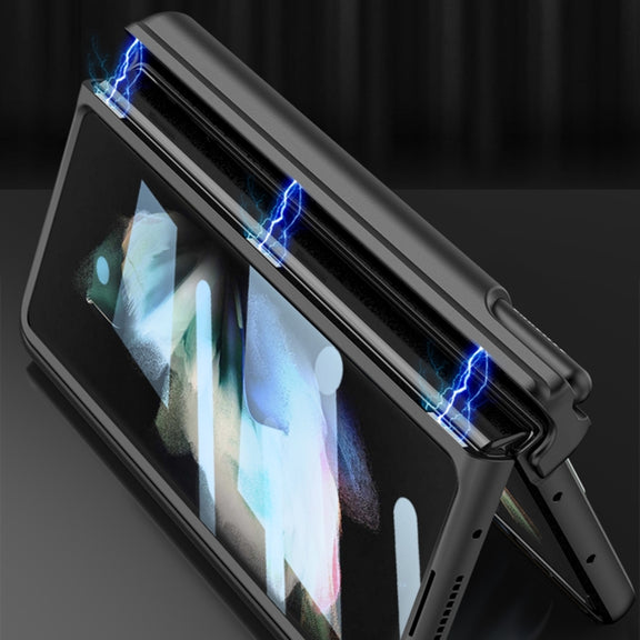 For Samsung Galaxy Z Fold3 5G GKK Magnetic Fold Hinge Shockproof Phone Case with Wrist Strap(Carbon Fibre)