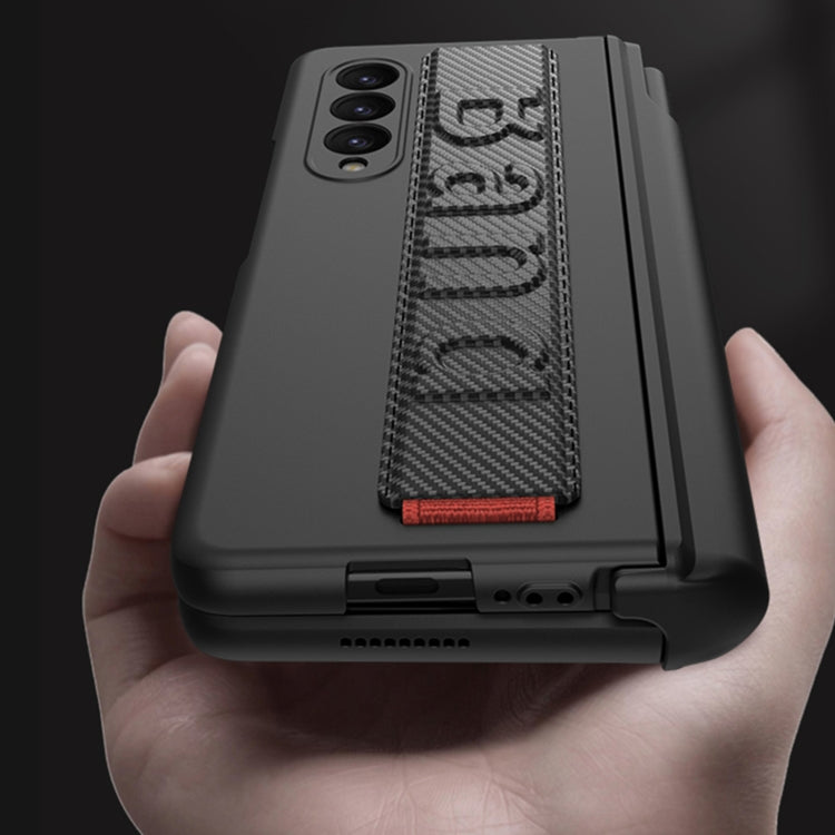For Samsung Galaxy Z Fold3 5G GKK Magnetic Fold Hinge Shockproof Phone Case with Wrist Strap(Carbon Fibre)