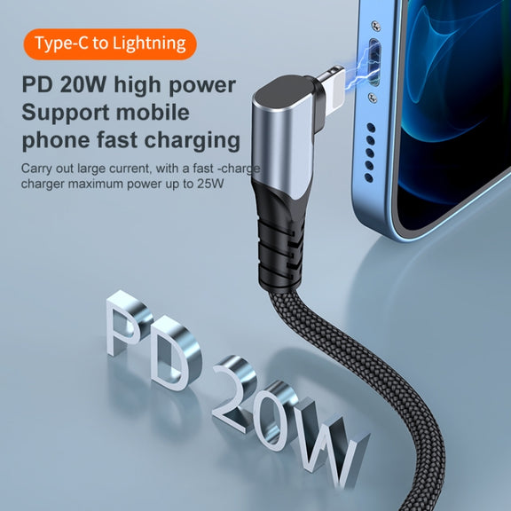 ADC-009 20W USB-C/Type-C to 8 Pin Double Elbow Data Cable, Length:1m