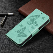 For Samsung Galaxy A54 5G Embossing Two Butterflies Pattern Leather Case(Green)