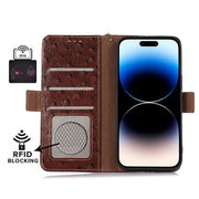 For Xiaomi 12T / 12T Pro / Redmi K50 Ultra Ostrich Pattern Genuine Leather RFID Phone Case(Coffee)