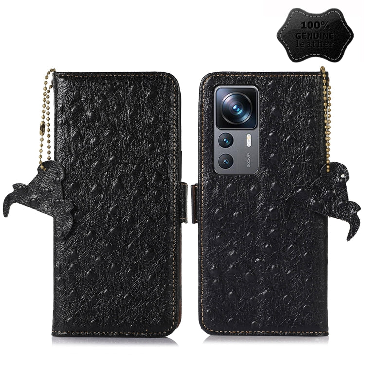 For Xiaomi 12T / 12T Pro / Redmi K50 Ultra Ostrich Pattern Genuine Leather RFID Phone Case(Black) - Xiaomi Cases by PMC TechLife | Online Shopping South Africa | PMC TechLife