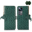 For Xiaomi 12T / 12T Pro / Redmi K50 Ultra Ostrich Pattern Genuine Leather RFID Phone Case(Green) - Xiaomi Cases by PMC TechLife | Online Shopping South Africa | PMC TechLife