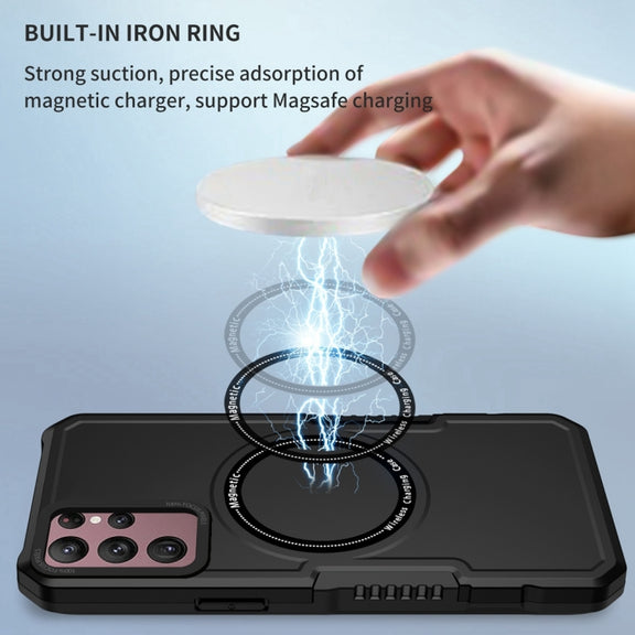 For Samsung Galaxy S22 Ultra 5G MagSafe Shockproof Armor Phone Case(Black)