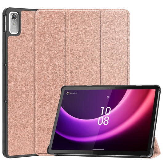 For Lenovo Tab P11 Gen 2 Custer Pure Color 3-Fold Holder Leather Smart Tablet Case(Rose Gold) - free shipping - PMC Jewellery - Order now!