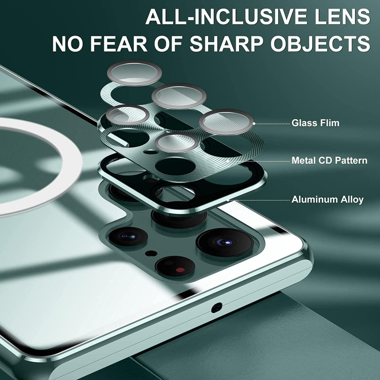 For Samsung Galaxy S22 Ultra 5G Lens Protector MagSafe Double Sided Magnetic Phone Case(Silver)
